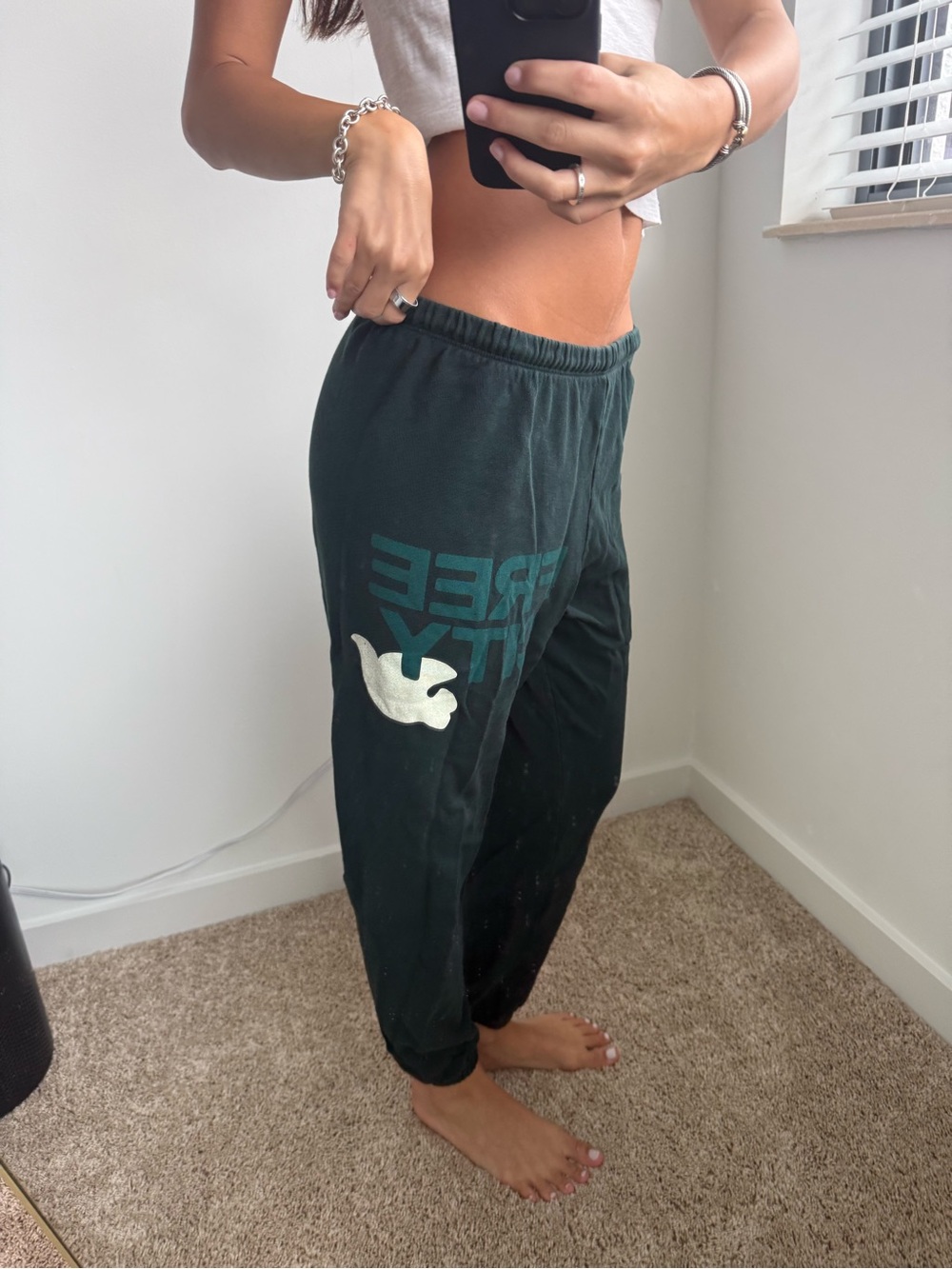 freecity Dark Green Track Joggers with Mint Graphic